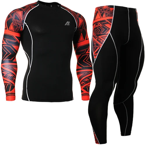 Мужские костюмы Спорт бег носит Бег базовый слой комплекты одежды рубашки с длинным рукавом+ полная длина Колготки размеры S-4XL - Цвет: Бежевый