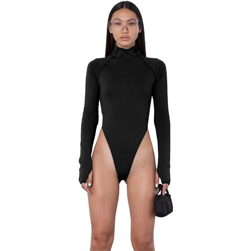 Spring Black Fluorescent Green Turtleneck Long Sleeve Bodysuit Women New Bodycon Rompers Skinny High Cut Out Thong Bodysuits 2XL Spring Black Fluorescent Green Turtleneck Long Sleeve Bodysuit Women New Bodycon Rompers Skinny High Cut Out Thong Bodysuits 2XL