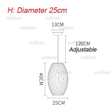 Современный кулон с шелковыми нитями, простой подвесной светильник для гостиной, спальни, холла, кафе, японский стиль, подвесной светильник, 8 моделей - Цвет корпуса: H Diameter 25