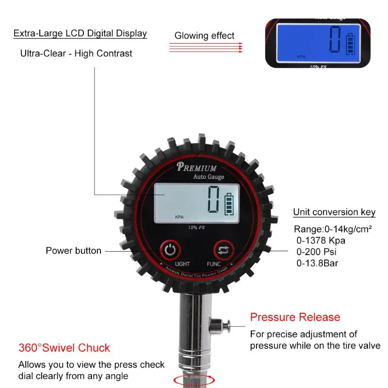 ЖК-дисплей цифровой датчик давления воздуха в шинах 200 PSI Высокая точность барометры инструменты мониторинга тестер для Автомобиль Мотоцикл велосипед