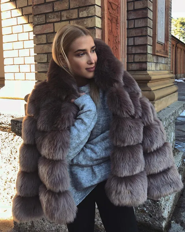 Модное женское теплое меховое пальто с капюшоном и длинным рукавом, милое зимнее повседневное женское пальто с искусственным мехом в американском стиле