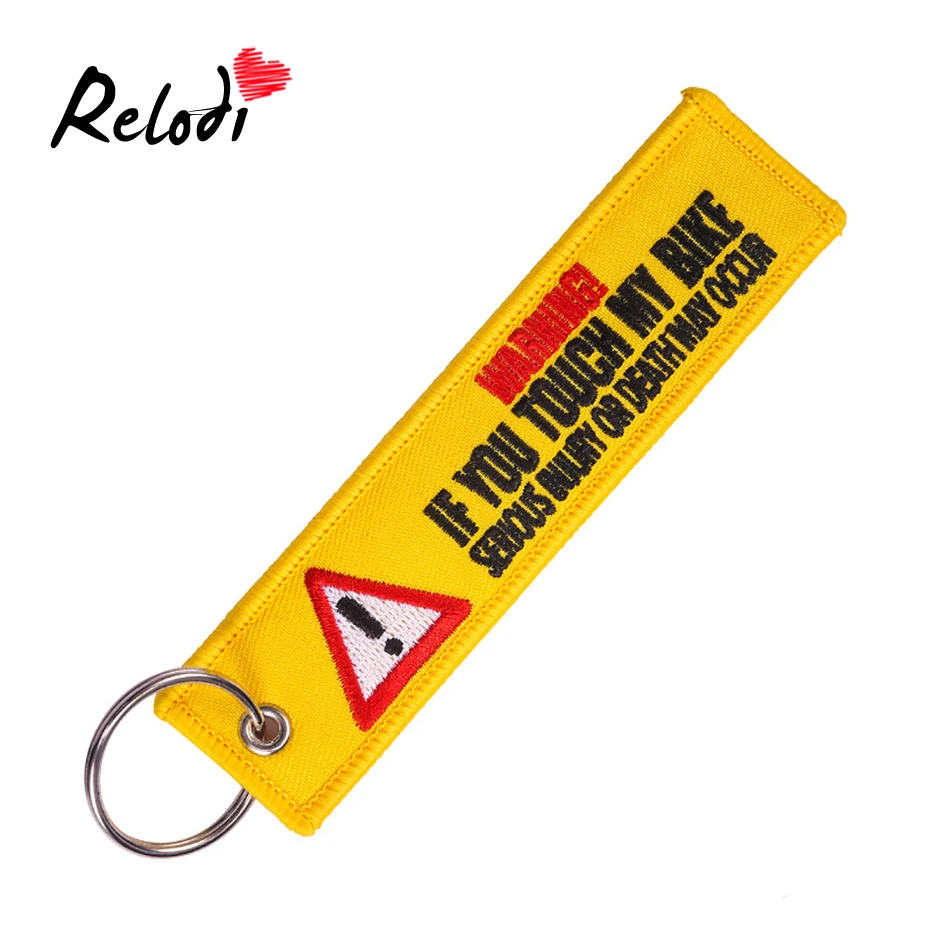 

Relodi Hazard Warning Sign Keychain Double-sided Embroidery Polyester Fabric Bicycle Key Fob Gift for Men SP2368