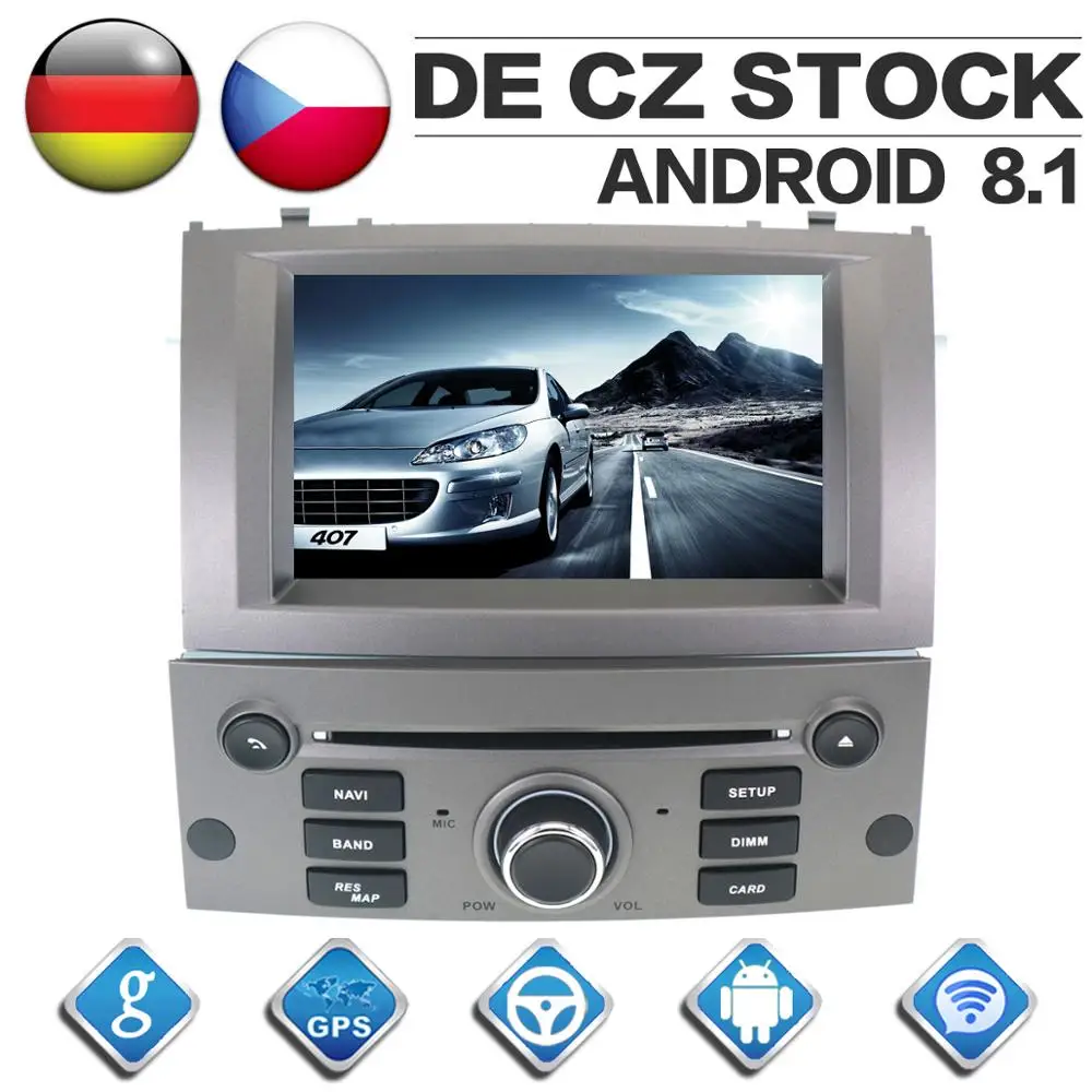 

7 Inch Android 8.1 System Octa Core GPS Navigation CD DVD Player for Peugeot 407 2004-2010 Two Din Car Radio Multimedia Headunit