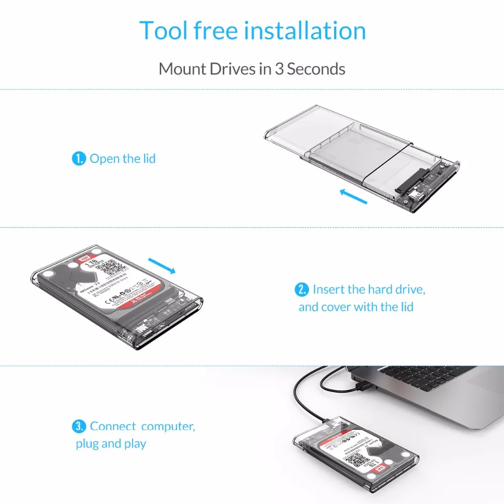 THU 2,5 ''Прозрачный чехол для жесткого диска USB3.0 корпус для жесткого диска поддержка протокола UASP с USB 3,0 на кабель SSD чехол