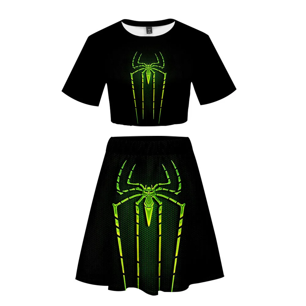 

Spiderman Women Outfits 2 Piece Set Women Outfit 3D Print T-Shirt Women's Suit Mini Skirt Summer Spider Top Ensemble Femme