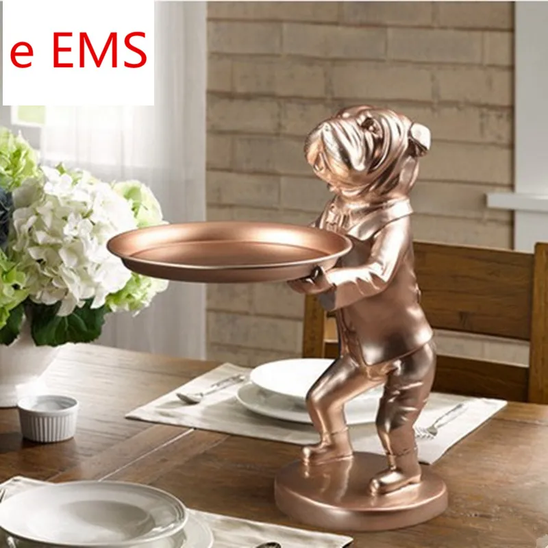 

Continental Style Simulation Bulldog Dogs Fruit Plate Home Decoration Cute Animals Statue Creative Resin Artware Gift L1832