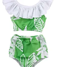 Детский плавательный комплект из 2 предметов для маленьких девочек летние топы с кружевом лотоса и шорты купальный костюм комплект танкини купальник