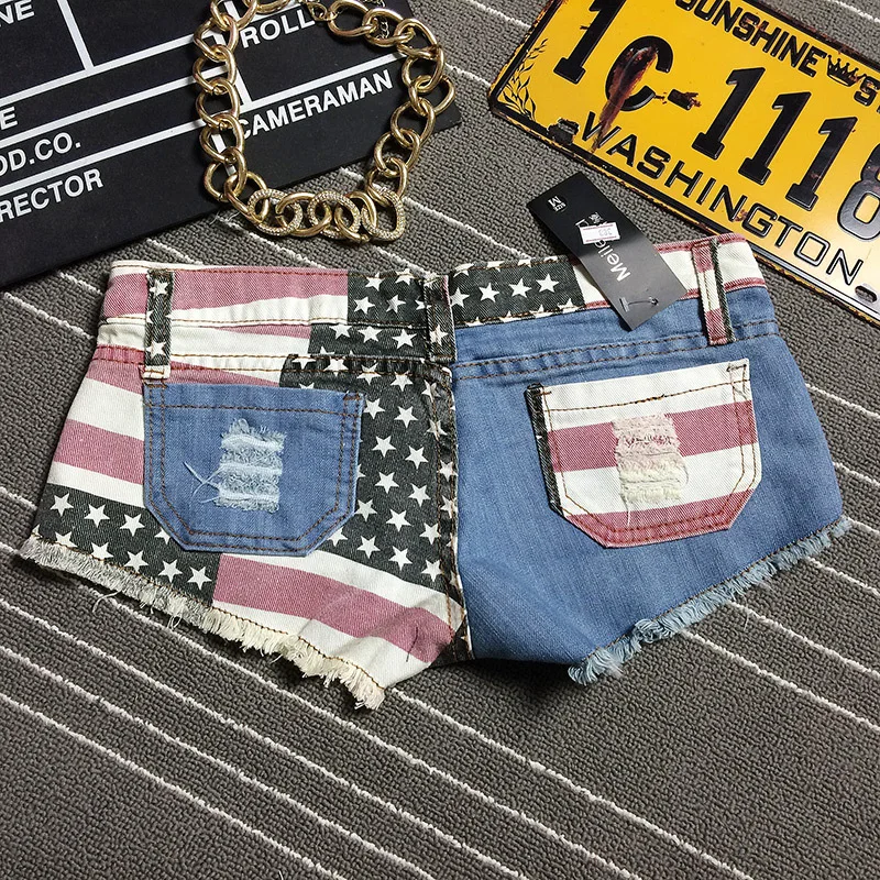 Летние шорты женские винтажные Клубные сексуальные джинсовые шорты хип хоп американский флаг плюс размер рваные шорты pantalones vaqueeros