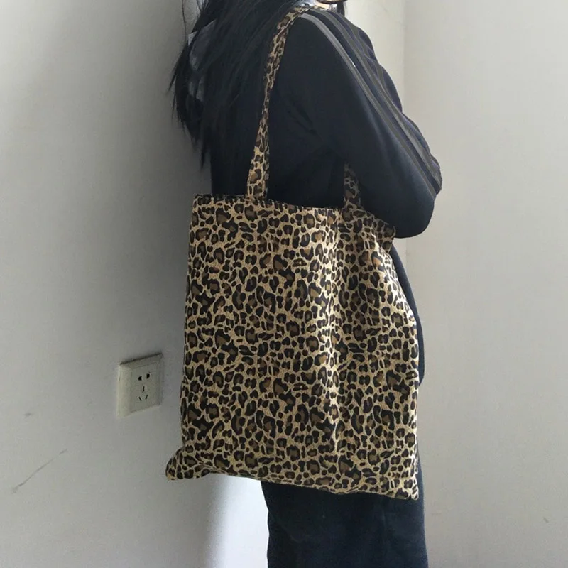 Новая женская сумка CanvasTote с леопардовым принтом, сумки для покупок из хлопка, складная сумка, многоразовая эко-сумка 217