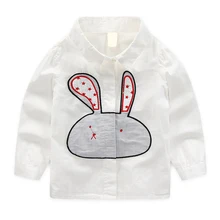 Брендовая белая блузка для маленьких девочек; хлопковая школьная блуза с рисунком кролика для девочек; модные рубашки для девочек; детская одежда; школьная форма