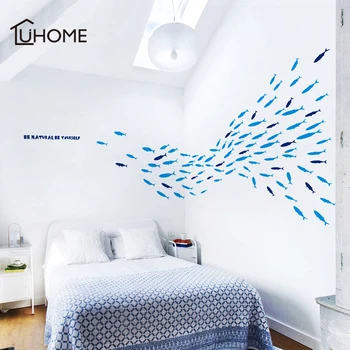 

Vivid Fish Swimming In A Group Wall Decal Vinyl Art Stickers for Window Bathroom Decor DIY Living Room Bedroom Home Decoration