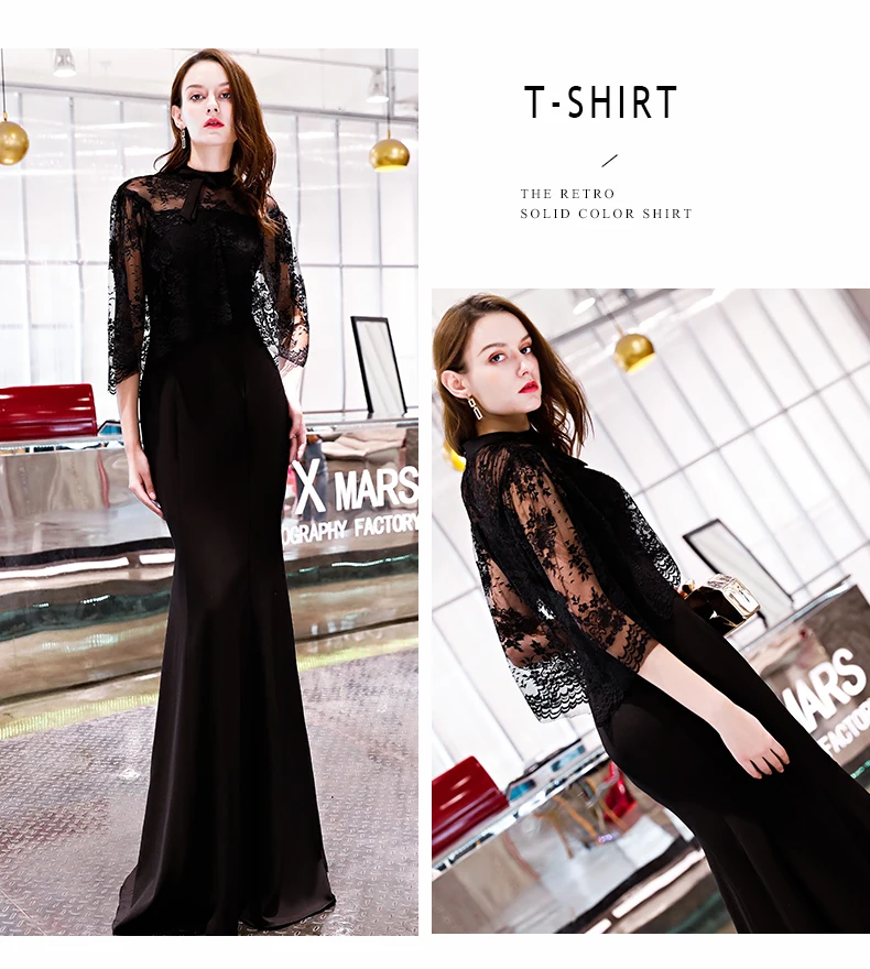 Beauty Emily Black Evening Dress 2019 Long Lace Mermaid Formal Party Prom Dress Floor-length Dinner Gowns robe de soiree 