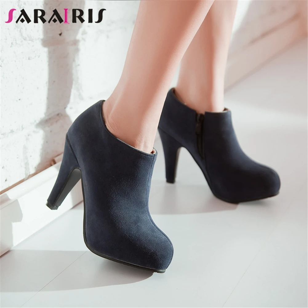 

SARAIRIS 2019 New Fashion Plus Size 32-45 Platform Ankle Boots Woman Shoes Women Spike High Heels Zip Up Shoes Woman Boots
