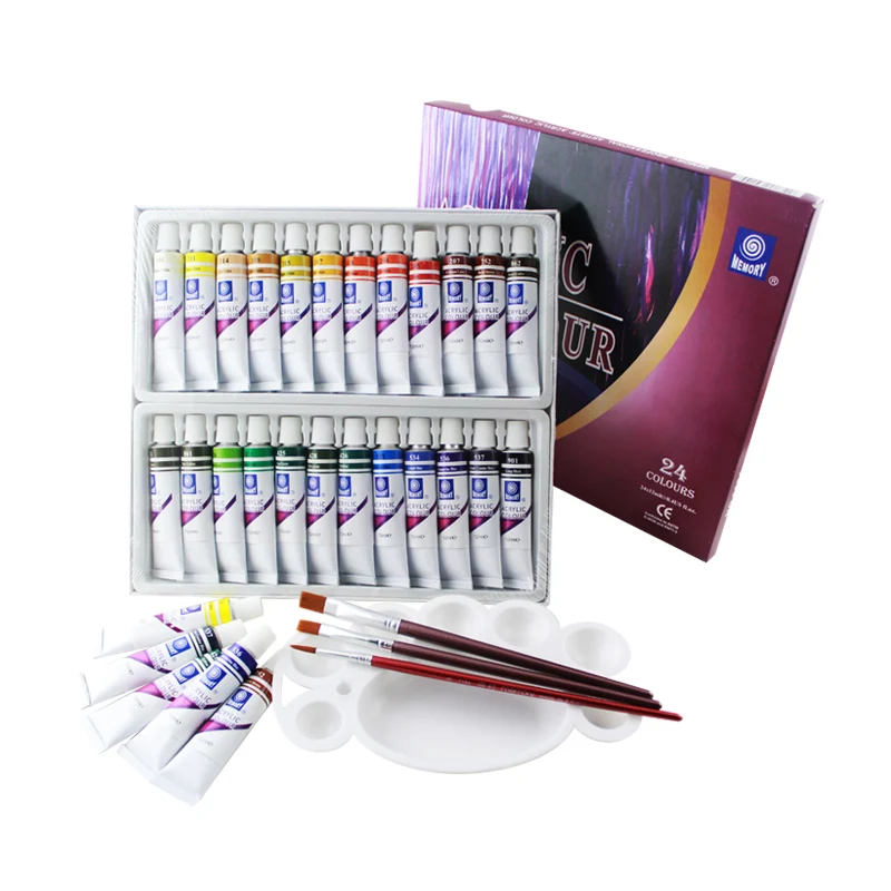 Tanie Pamięć farby akrylowe zestaw do malowania tekstylia tkanina Manicure Nail Art z 3 pędzlami i 1 paletą