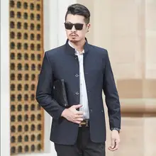 Весенне-осенняя куртка для людей среднего возраста Мужской Блейзер masculino casaco jaqueta masculina пальто мужские костюмы Тан китайский стиль стоячий воротник