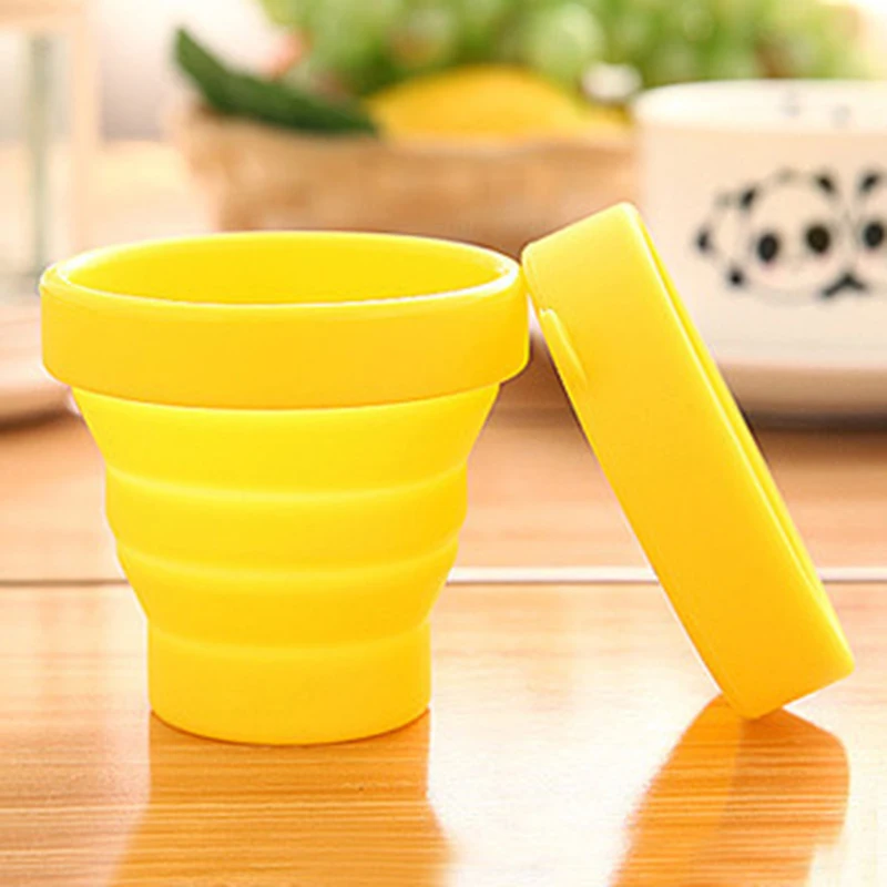 Новая портативная силиконовая Выдвижная складная чашка с крышкой, открытая телескопическая Складная Питьевая чашка для путешествий, кемпинга, чашка для воды - Цвет: Yellow