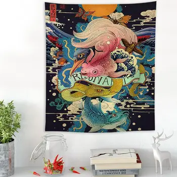 

Artistic Wall Decorative Tapestry Kanagawa Surfing Hanging Cloth Background Sitting Room Adornment Waves Painting Tapestry