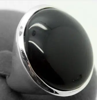 

Rare Natural Black stone Jewelry 24mm 925 Sterling Silver Jewelry Ring Size 7/8/9/10>>>Free shipping