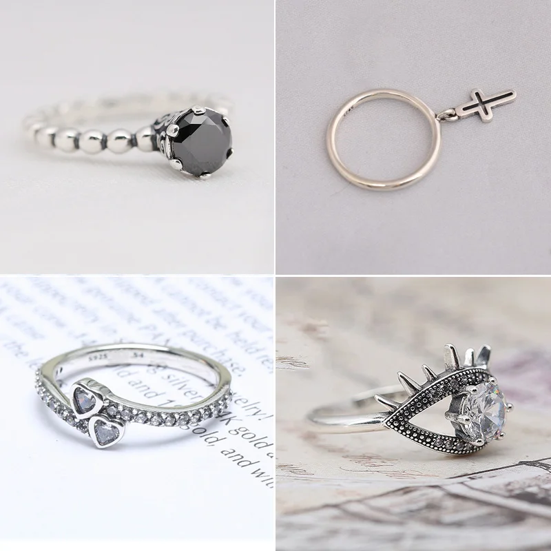 

4 Style 925 Sterling Silver Ring Charms Diy Women Eye Heart Cross Pendant Crystal Ring For Women Jewelry