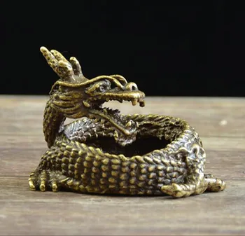 

China collection archaize brass dragon ashtray Small statue