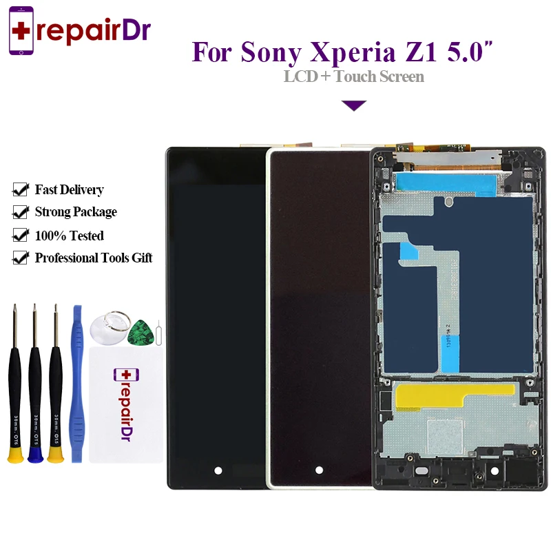 

5.0" For Sony Xperia Z1 L39H LCD Display Touch Screen Digitizer Assembly C6902 C6906 C6903 Display For SONY Z1 LCD WIth Frame