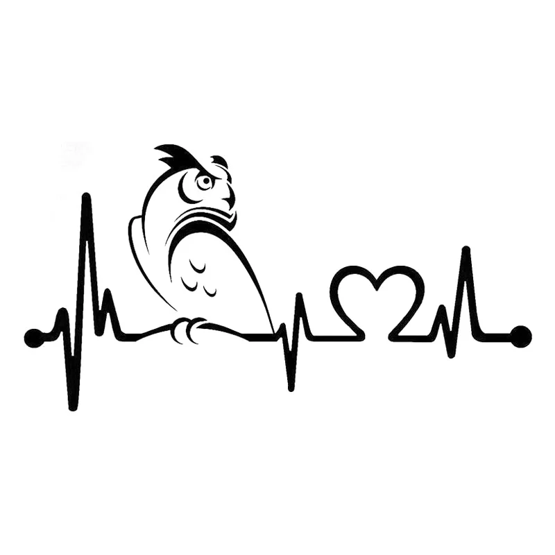 

20.3cm*10.8cm Owl Heartbeat Lifeline Car Sticker Car-Styling Motorcycle Decal Black/Silver S3-4958