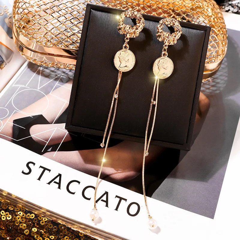 S925 Silver Needle Long tasseled Character Baroque Court Style Earrings jewelry big earrings
