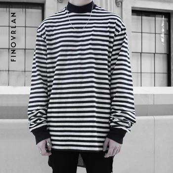 

Justin Bieber Autumn New striped T-shirt Mens Cotton Striped Long Sleeve T Shirt Men's hip hop Black White T-shirt Street wear
