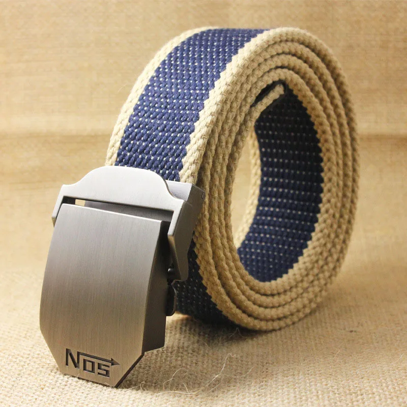 J Navy blue stripe Мужской тактический ремень, высокое качество, толщина 4 мм, ширина 3,8 см, повседневный ремень из парусины, для улицы, сплав, автоматическая пряжка, мужской ремень, 110-140 см - Цвет: J Navy blue stripe
