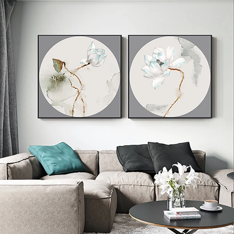 

Japanese Style Summer Lotus Flower Canvas Art New Chinese Poster and Print Antiquity Wall Art Living Room Nordic Tableaux Salon
