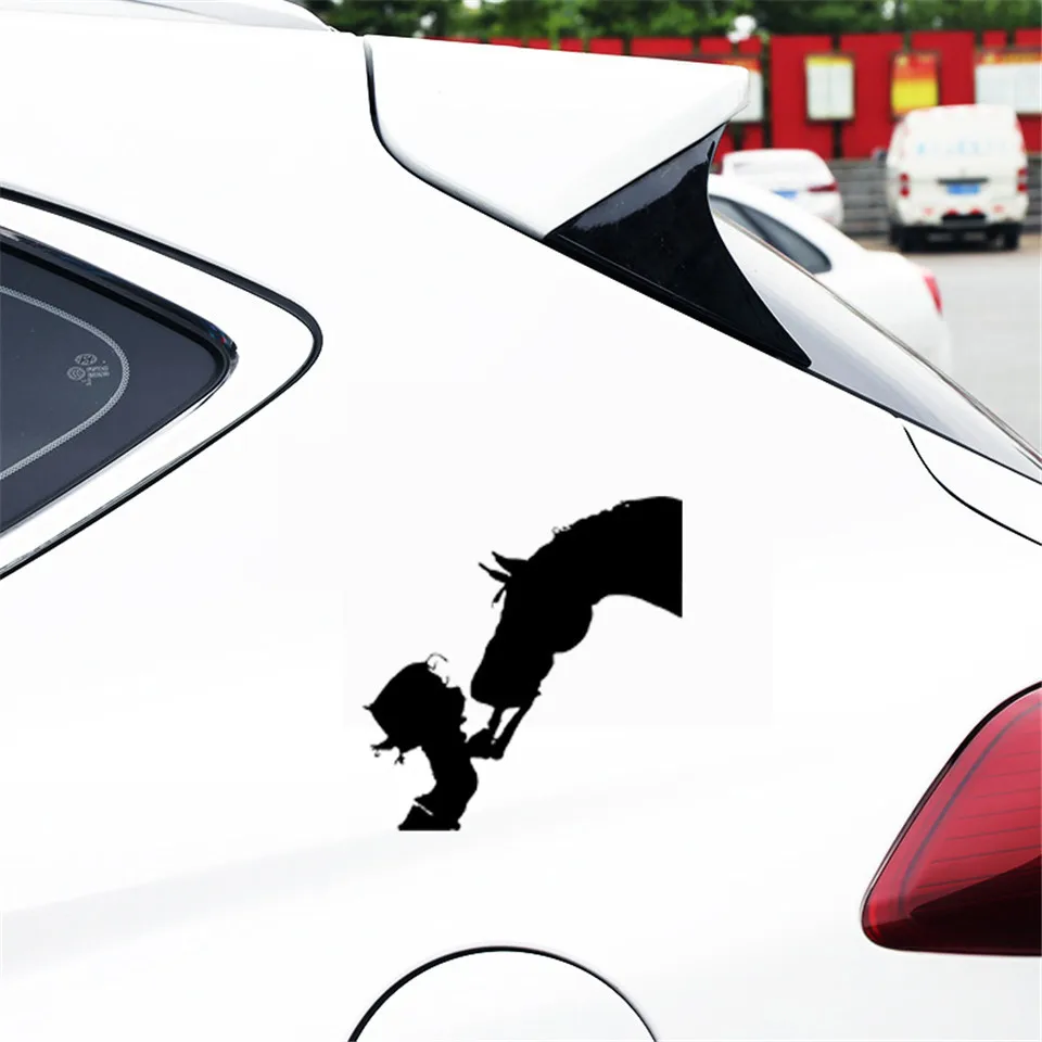 13.5cm14.2cm Girl Cowgirl Kiss Horse Fashion Car Accessories Stickers BlackSilver  (4)