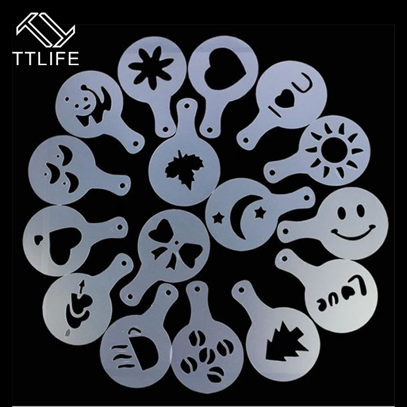 TTLIFE 16 шт./компл. Кофе рисунок формы печати модель посыпать порошок коврики посуда инструменты Кофе аксессуары
