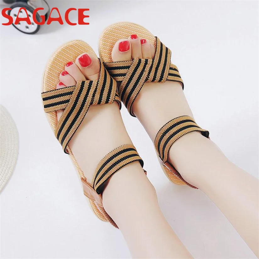 

SAGACE Sandals Women Flat Shoes Striped Bohemia Leisure Lady Sandals Peep-Toe Outdoor Shoes Best Gift Wholesale Apr13