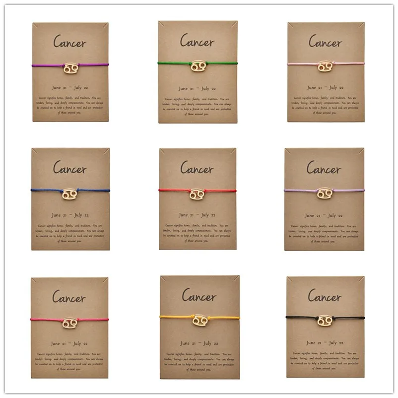 

Fashion Jewelry 12 Constellation Zodiac Cancer Lucky Rope Bracelet Bangles For Women Men Birthday Gift