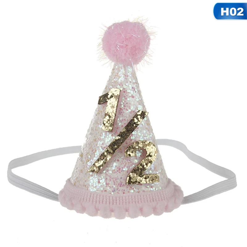 1pcs Baby Cute 1/2/3 Birthday Hats Dot With Hairball Cap Baby Shower Birthday Photo Props Children Decor - Color: H02