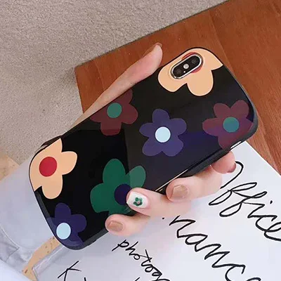 Модный чехол GlamPhoneCase с цветами для телефона iPhone XS Max XR XS X 8 plus 8 7 plus 7 6 S/6 Plus Симпатичные, из мягкого ТПУ чехол для телефона - Цвет: black