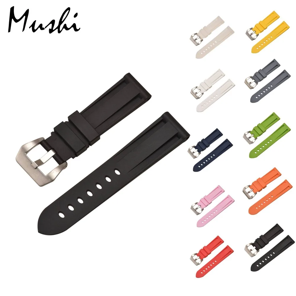 

Rubber Silicone black white brown red colorful Watchbands Men Women straps for Panerai Belt Stainless Steel Buckle 22mm 24mm
