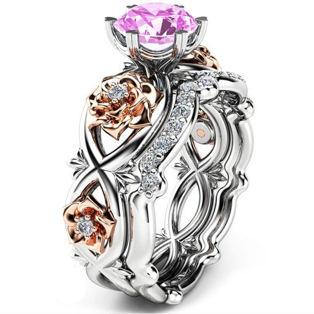 2 шт австрийский кристалл ювелирные изделия кубического циркония розы цветы обручальные кольца для женщин