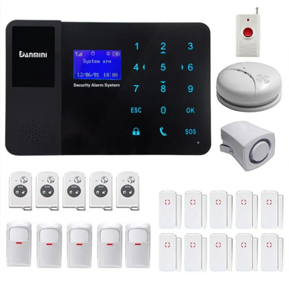 

GSM Alarm System With Smoke Sensor 5PIR Detector 10 Door Contact 5 Remote Controller