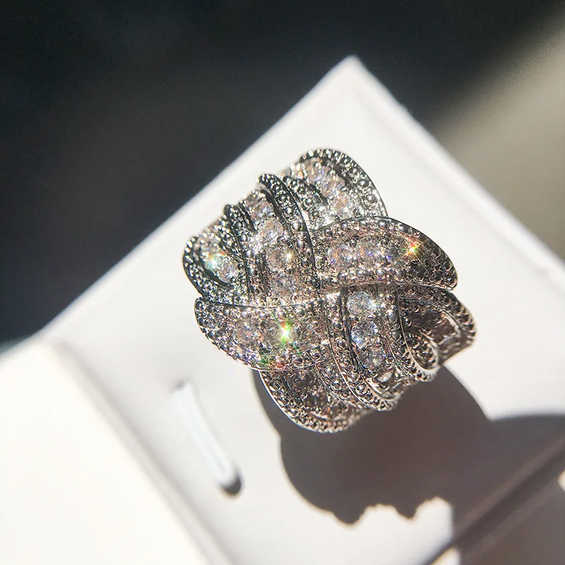 

925 Silver Rings Knot Eternity Band Engagement Wedding Ring European Section rotation curve Style Cubic Zircon Ring for Women
