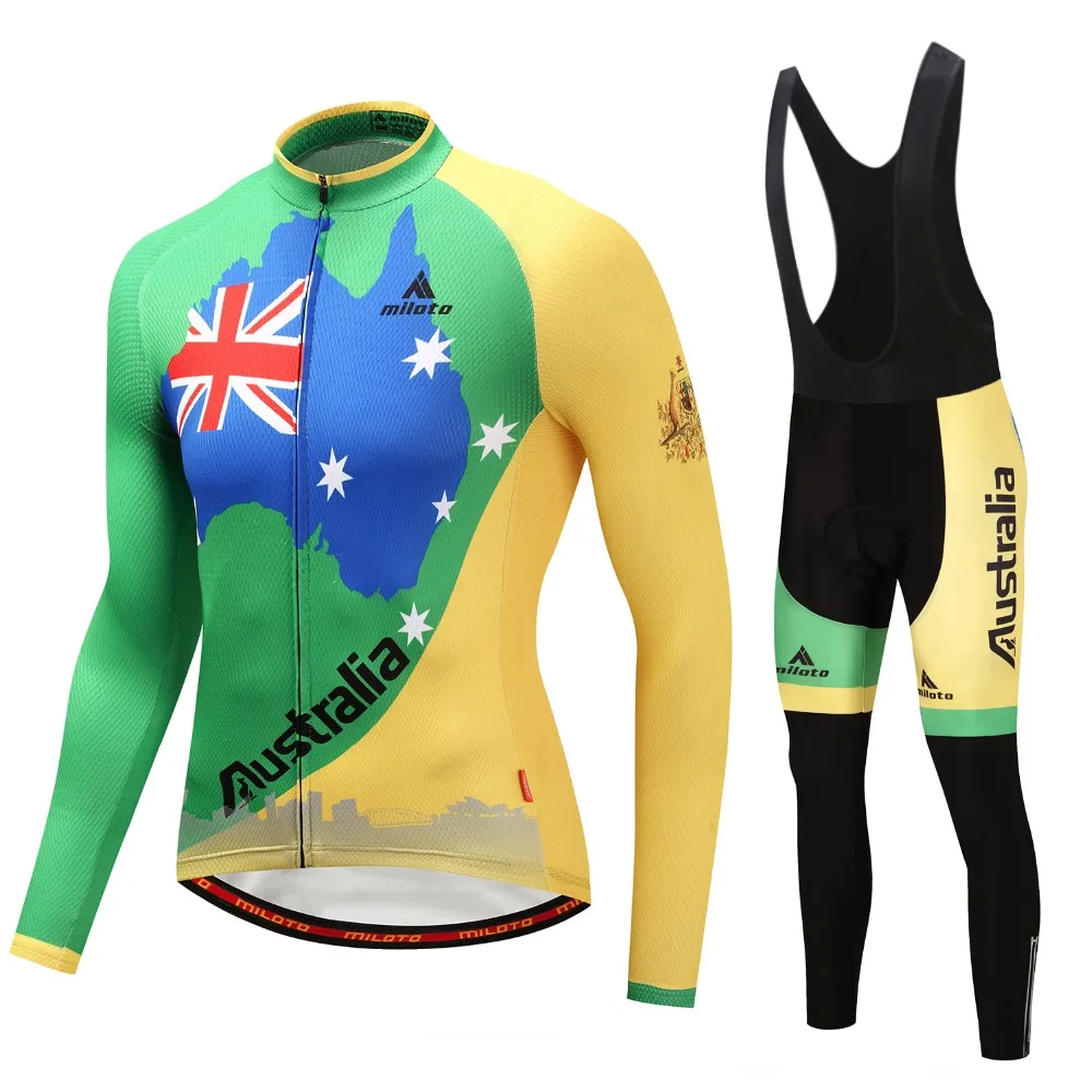 Australia Bike Bicycle Long Sleeve Jersey Set Men Cycling Team Long