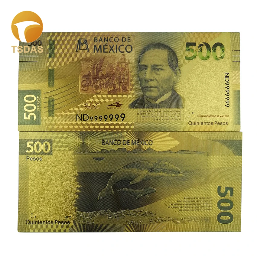 

Mexico Gold Banknote 500 Mex.$ Banknotes In 24k Gold Plated for Collection Business Gifts and Home Decoration 10pcs/lot