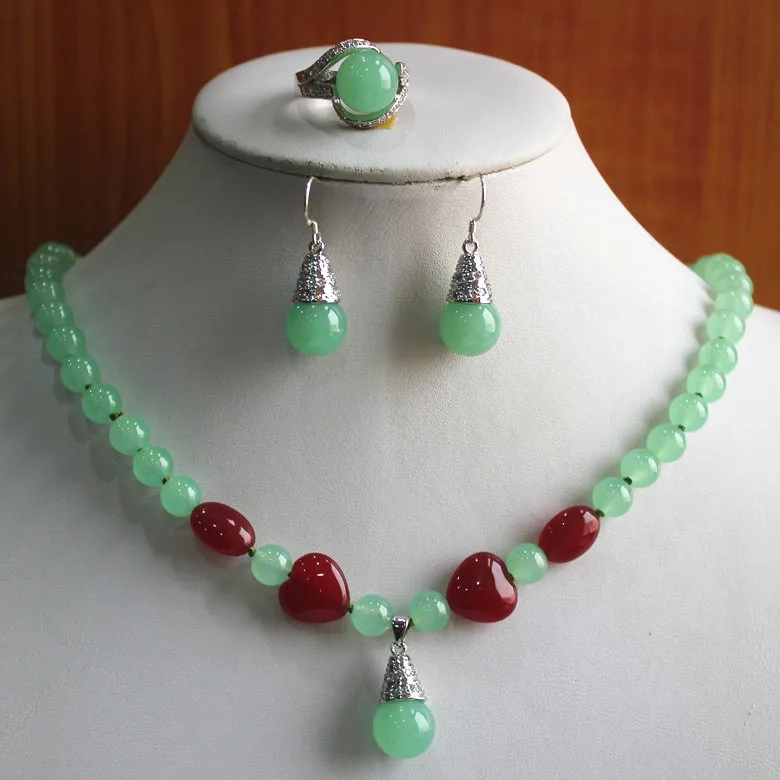 

best gift jewelry set!Wholesale factory price Women's mixed colors jade/pearl Necklace earring ring(7/8/9) set #113 5.31