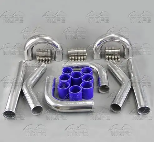 

Univesal Turbo Chrome 2" 51mm Aluminum Intercooler Piping Pipe + T Clamp + Silicone Hoses Kit