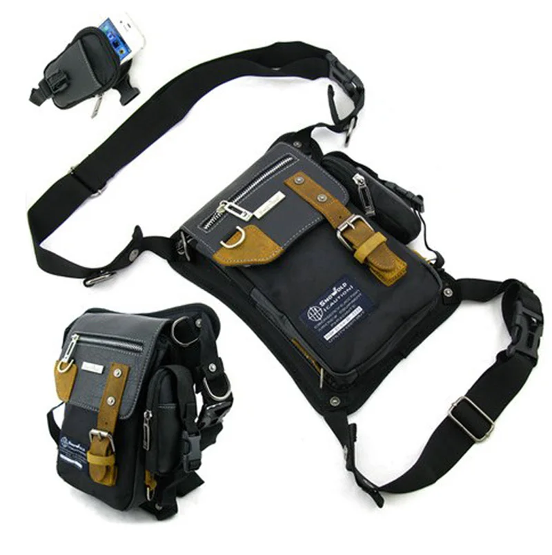 New Men Oxford Leather Trend Ride Leg Drop Bag Motorcycle Riding Messenger Shoulder Belt Hip Bum