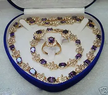 

Elegant jewelry 18K GP Amethyst Earring Bracelet Necklace Ring+free box 5.27