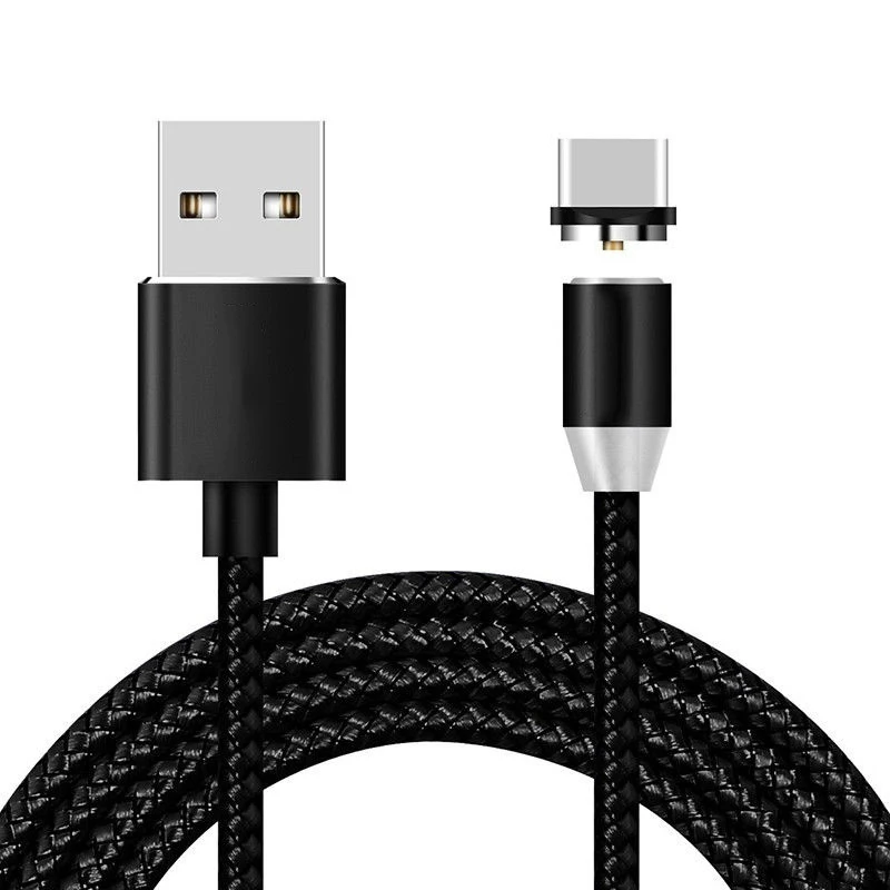 Светодиодный магнитный кабель для iPhone кабель для быстрой зарядки 1 м кабель для зарядки type-C Магнит Micro USB зарядное устройство кабель для телефона - Цвет: Black