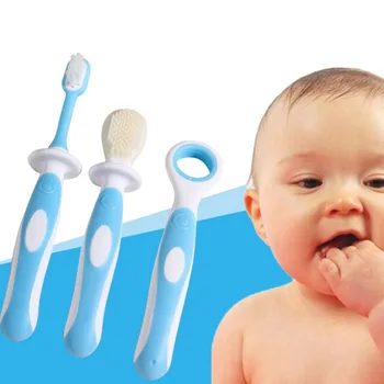 

4 Pcs/1 Set Baby Toothbrush Set Infant Brushing Teeth Tongue Training Safety Cover Design Soft Healthy Teether Toddler Oral Care