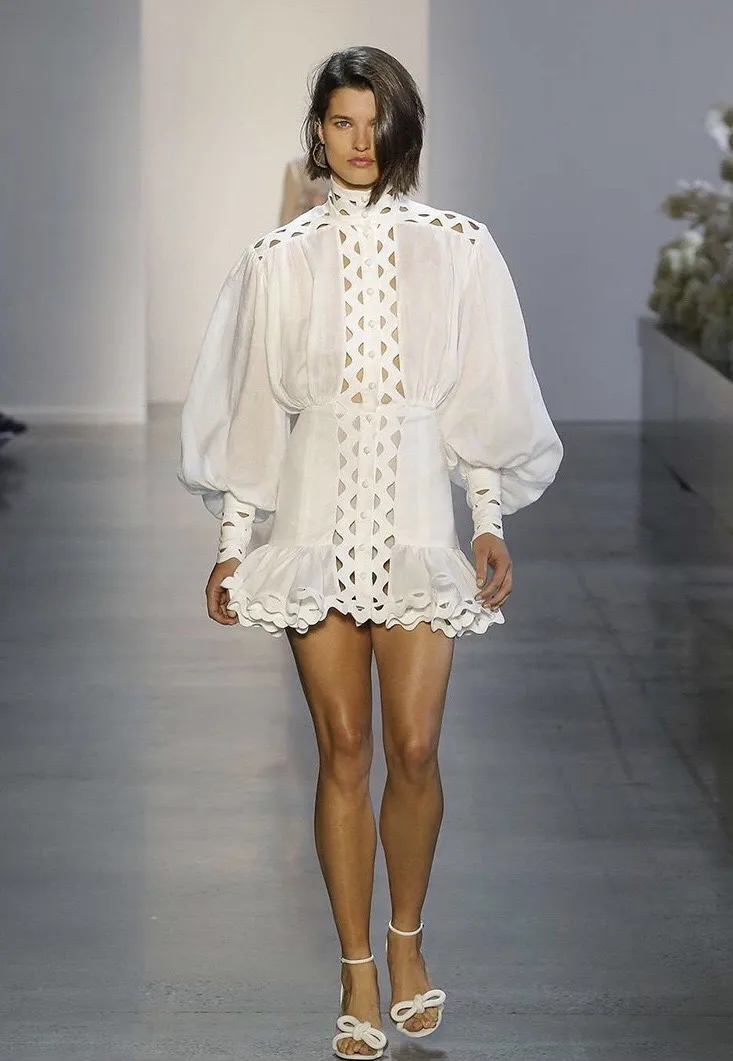Tang Summer Dress 2019 long sleeve Solid White Sweet Women Cross Drawstring Mini Dress Vocation Beach Sexy Lace Dress (4)