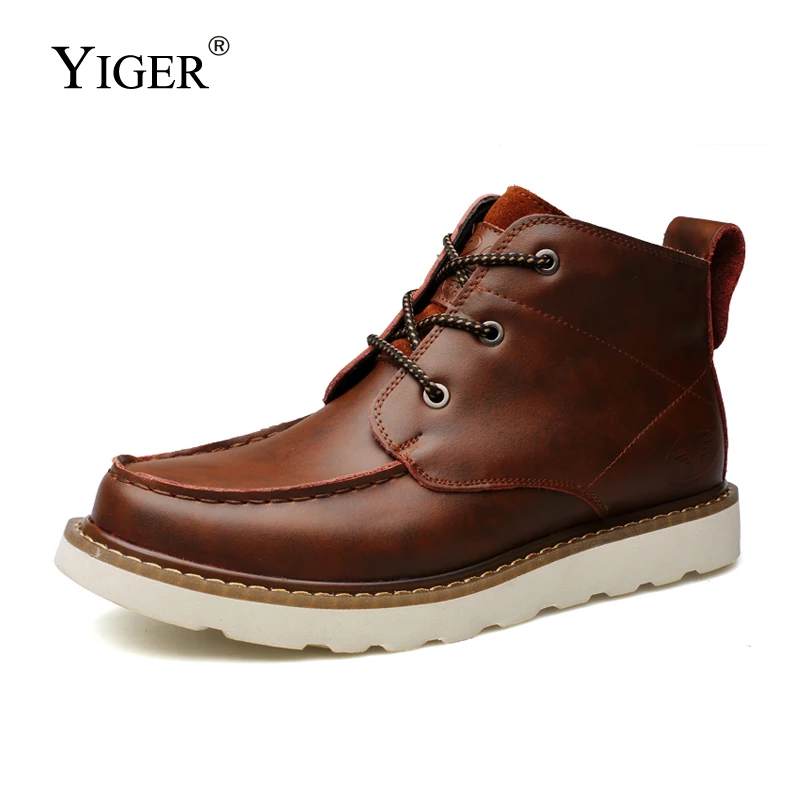 

YIGER New Men Martins boots male ankle boots Genuine Leather Man Tooling boots Men's Casual lace-up shoes Spring/Autumn 0236